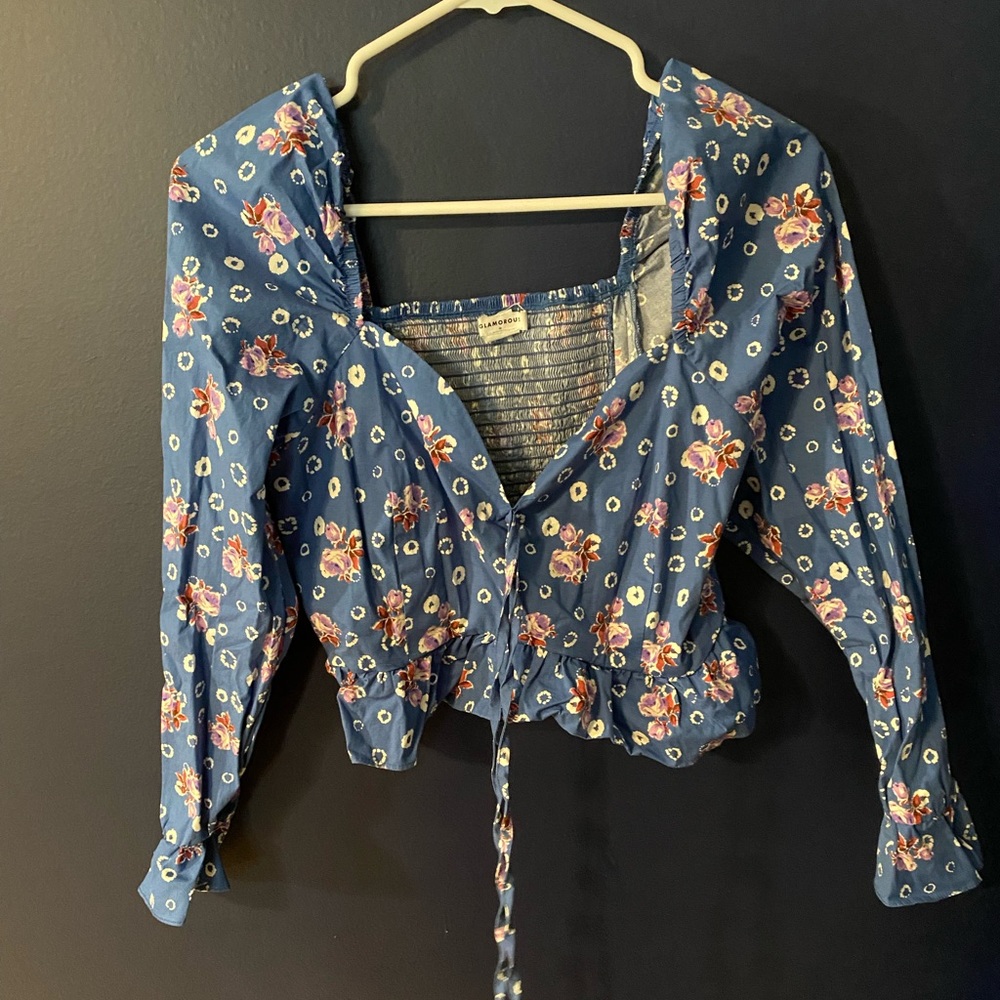 Blue Floral Sweetheart Crop Top